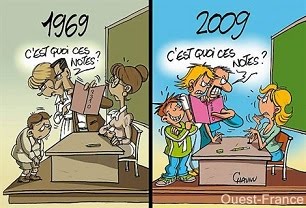 Blague comparant la sévérité des notes en 1969 et en 2009